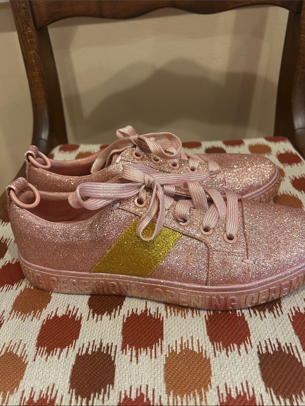 Opening Ceremony Pink Glitter Kids Sneakers with Gold Accent